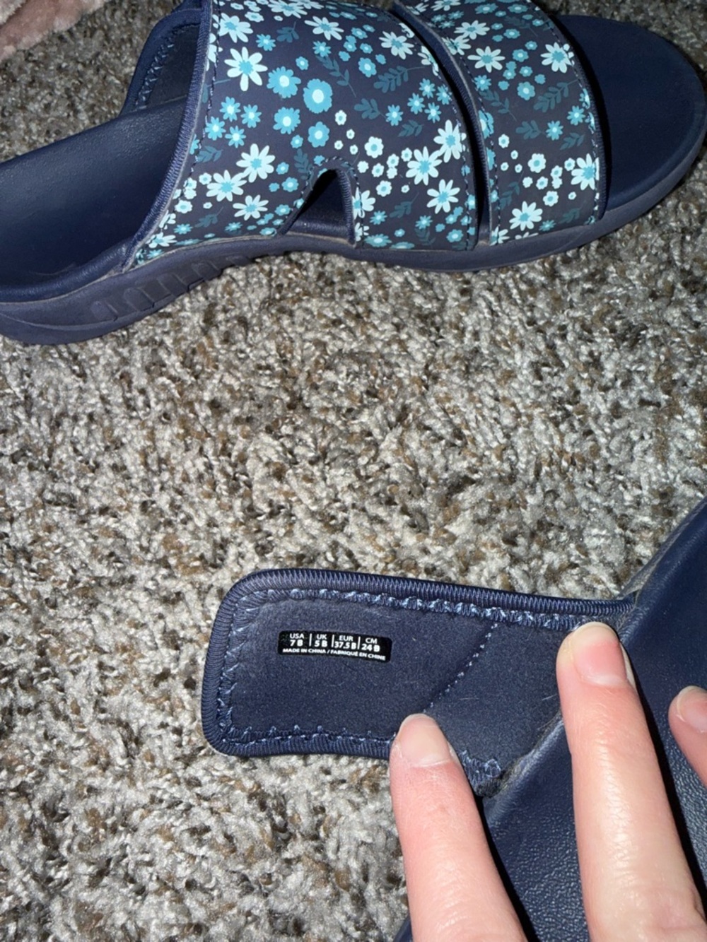 Spenco Navy Floral Slide Sandals - Picture 4 of 4